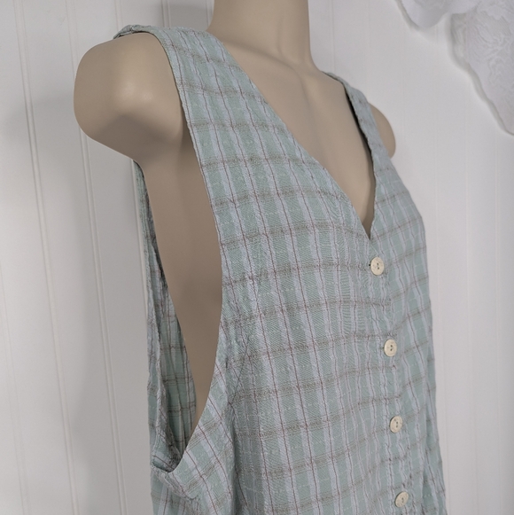 VINTAGE 100% Cotton Plaid Sleeveless Button-Front V-Neck Top Sz M - Picture 6 of 10